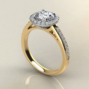 R026 Yellow Gold Modern Halo Round Cut Engagement Ring