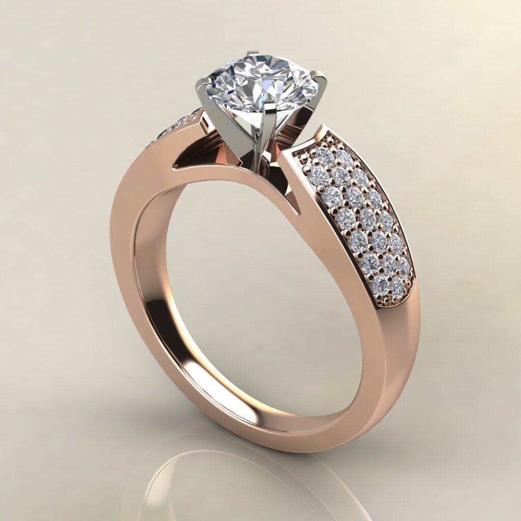 Wide Band Three Row Round Cut Moissanite Engagement Ring - Yalish Diamonds