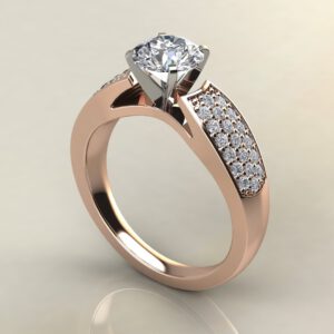 R027 Rose Gold Wide Band Three Row Round Cut Engagement Ring