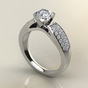 Wide Band Three Row Round Cut Moissanite Engagement Ring