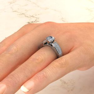 Wide Band Three Row Round Cut Moissanite Engagement Ring