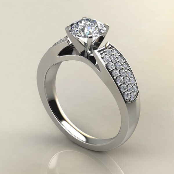 R027 White Gold Wide Band Three Row Round Cut Engagement Ring