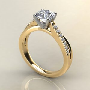 R028 Yellow Gold Split Twist Round Cut Engagement Ring