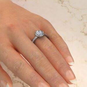 Floral Halo Round Cut Lab Created Diamond Engagement Ring