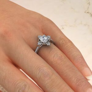R036 White Gold Vintage Halo Round Cut Cathedral Engagement Ring (3)
