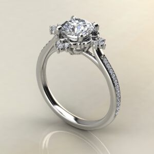 R036 White Gold Vintage Halo Round Cut Cathedral Engagement Ring