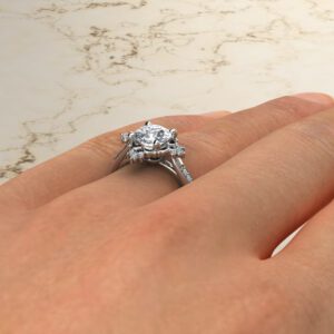 Vintage Halo Round Cut Cathedral Lab Created Diamond Engagement Ring