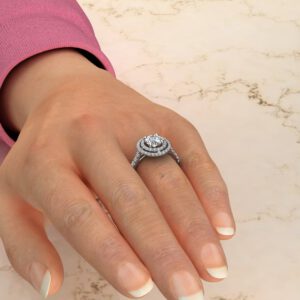 Double Halo Round Cut Lab Created Diamond Engagement Ring