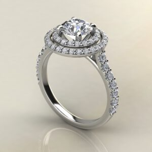 R038 White Gold Double Halo Round Cut Engagement Ring