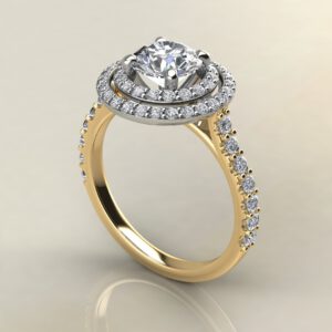 R038 Yellow Gold Double Halo Round Cut Engagement Ring