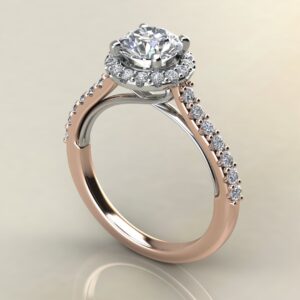R041 Rose & White Gold Heart Two-Tone Halo Round Cut Engagement Ring