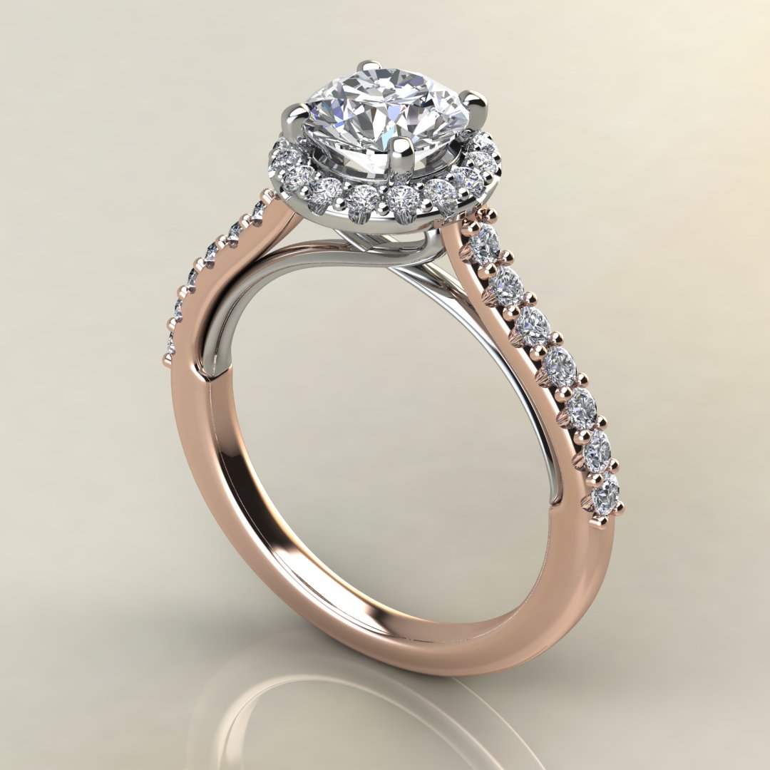 Heart Two-Tone Halo Round Cut Swarovski Engagement Ring - Yalish Diamonds
