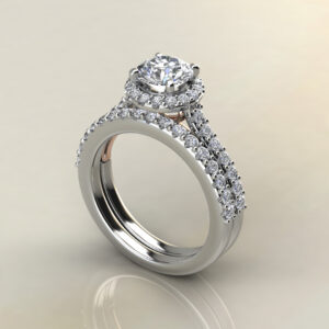 Heart Two-Tone Halo Round Cut Moissanite Engagement Ring