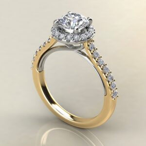 R041 Yellow & White Gold Heart Two-Tone Halo Round Cut Engagement Ring
