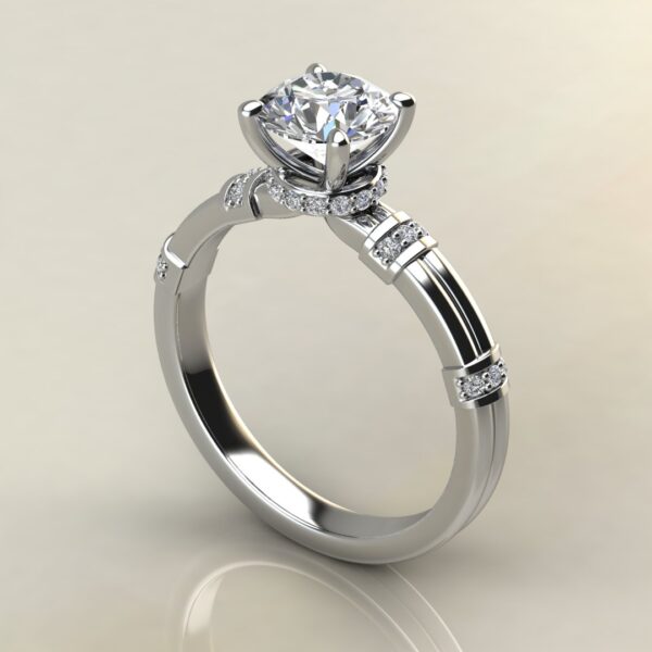 R043 White Gold Two-Shank Wraps Style Round Cut Engagement Ring