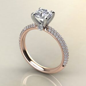 R044 Rose Gold Trio Pave Round Cut Engagement Ring