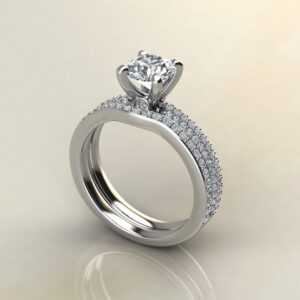 Trio Pave Round Cut Moissanite Engagement Ring