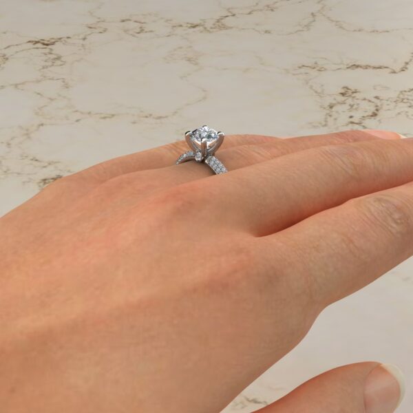 Engagement Wedding Ring Pave Set VS1 E 0.35Ct Round Diamond 14K Solid White Gold 