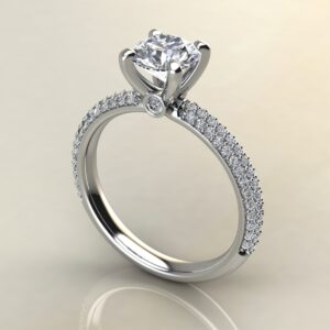 R044 White Gold Trio Pave Round Cut Engagement Ring