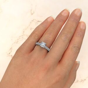 Trio Pave Round Cut Lab Created Diamond Engagement Ring