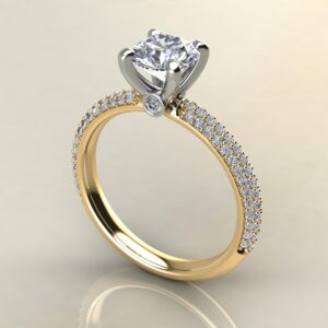 R044 Yellow Gold Trio Pave Round Cut Engagement Ring