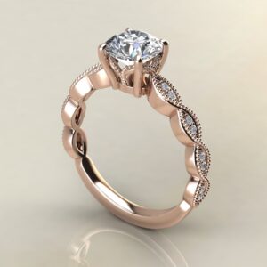 R045 Rose Gold Milgrain Round Cut Engagement Ring