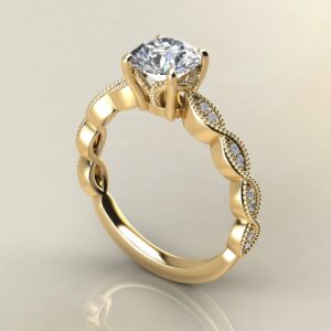 R045 Yellow Gold Milgrain Round Cut Engagement Ring