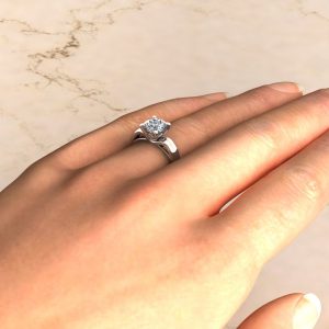 Tall Curve Moissanite Round Cut Solitaire Engagement Ring