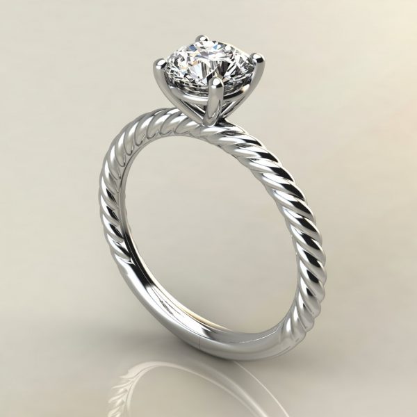 RS005 White Gold Twisted Round Cut Solitaire Engagement Ring