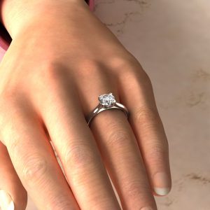 Tall Cathedral Round Cut Moissanite Solitaire Engagement Ring
