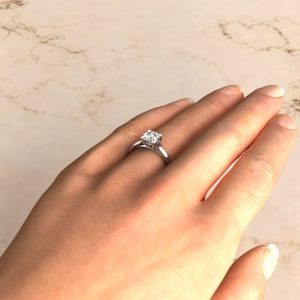 Tall Cathedral Round Cut Moissanite Solitaire Engagement Ring