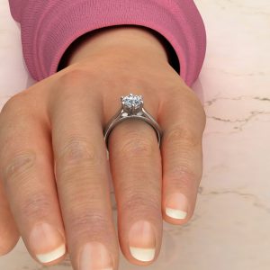 6 Prong Cathedral Round Cut Moissanite Solitaire Engagement Ring