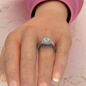 RS013 White Gold Classic Split Shank Halo Round Cut Engagement Ring (2)