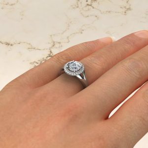 Classic Split Shank Halo Round Cut Moissanite Engagement Ring