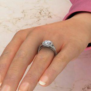 Classic Split Shank Halo Round Cut Moissanite Engagement Ring