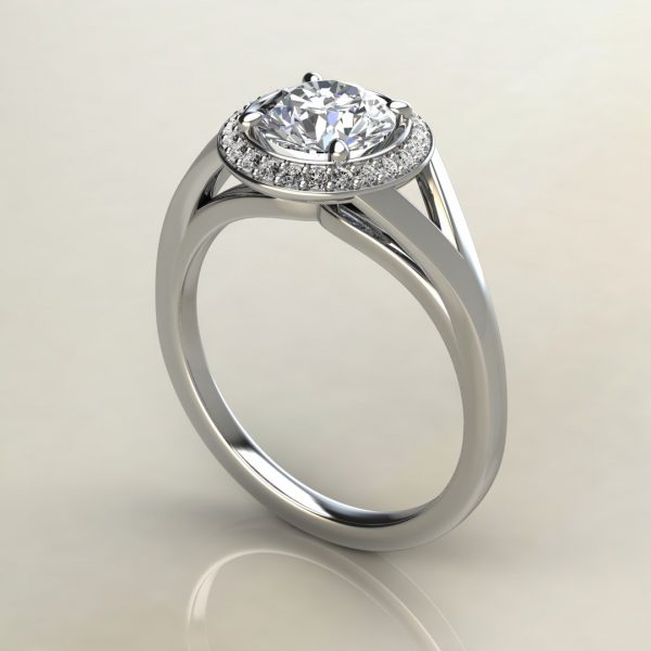 RS013 White Gold Classic Split Shank Halo Round Cut Engagement Ring