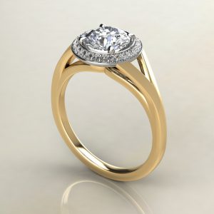 RS013 Yellow Gold Classic Split Shank Halo Round Cut Engagement Ring
