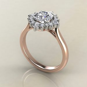 RS014 Rose Gold Graduated Cathedral Halo Round Cut Engagement Ring