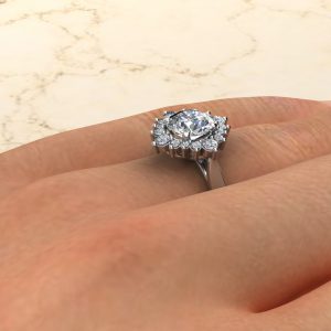 Moissanite Graduated Cathedral Halo Round Cut Engagement Ring