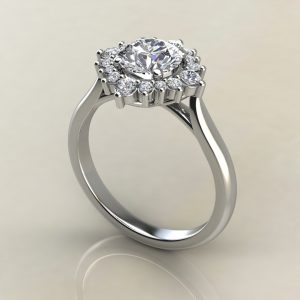 RS014 White Gold Graduated Cathedral Halo Round Cut Engagement Ring