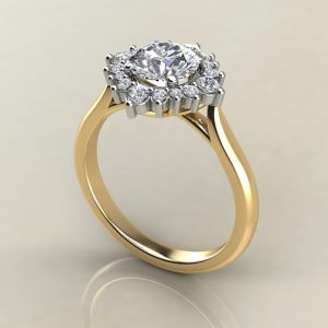 RS014 Yellow Gold Graduated Cathedral Halo Round Cut Engagement Ring