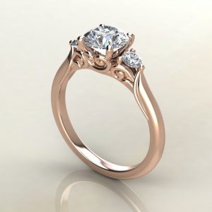 RS016 Rose Gold Classic Vintage 3 Stone Round Cut Engagement Ring