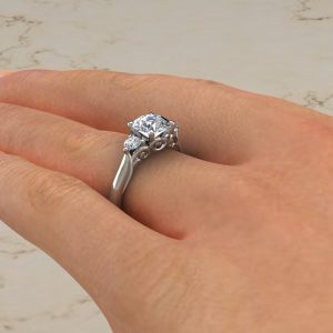 RS016 White Gold Classic Vintage 3 Stone Round Cut Engagement Ring (2)