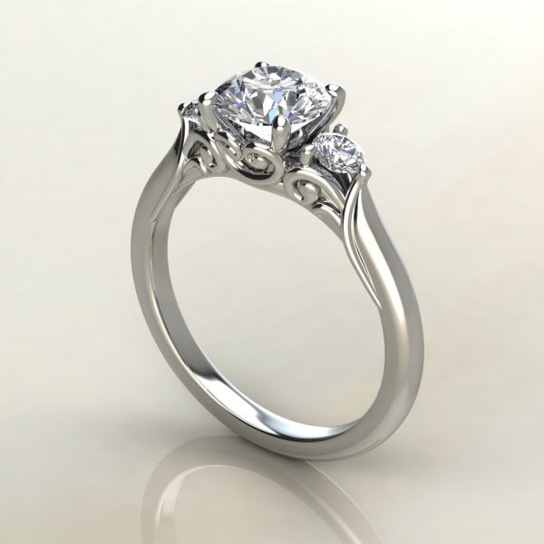 RS016 White Gold Classic Vintage 3 Stone Round Cut Engagement Ring