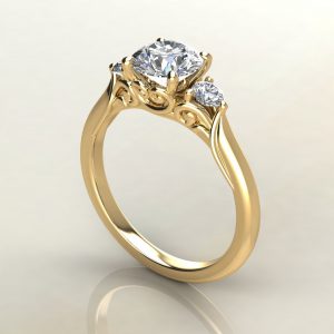 RS016 Yellow Gold Classic Vintage 3 Stone Round Cut Engagement Ring
