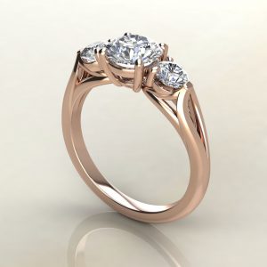 RS017 Rose Gold Split Shank 3 Stone Round Cut Engagement Ring
