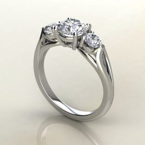 RS017 White Gold Split Shank 3 Stone Round Cut Engagement Ring