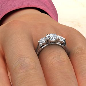 RS017 White Gold Split Shank 3 Stone Round Cut Engagement Ring (4)