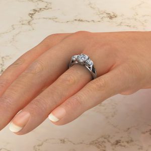 Split Shank 3 Stone Moissanite Round Cut Engagement Ring