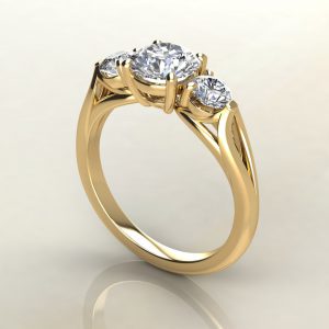 RS017 Yellow Gold Split Shank 3 Stone Round Cut Engagement Ring